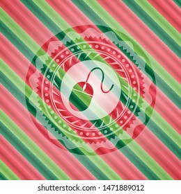 mouse icon inside christmas colors style badge.