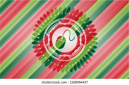 mouse icon inside christmas emblem background.