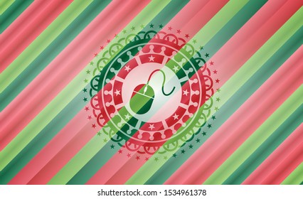 mouse icon inside christmas emblem background.