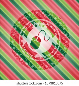 mouse icon inside christmas style emblem.