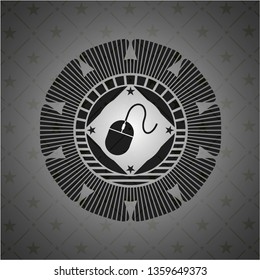 mouse icon inside dark emblem. Retro