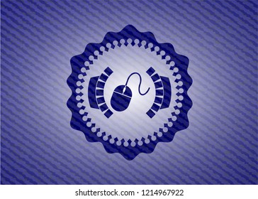 mouse icon inside emblem with denim high quality background