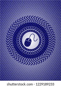mouse icon inside emblem with denim texture