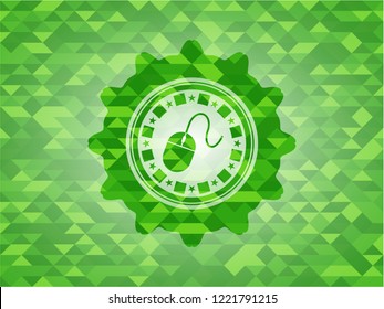 mouse icon inside green emblem with mosaic ecological style background