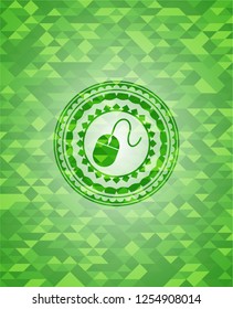 mouse icon inside green emblem with mosaic ecological style background