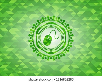 mouse icon inside green mosaic emblem