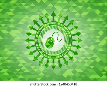 mouse icon inside green mosaic emblem