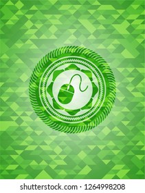 mouse icon inside green mosaic emblem