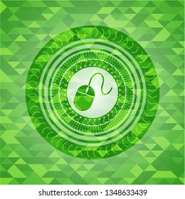 mouse icon inside green mosaic emblem