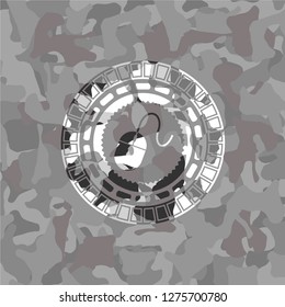 mouse icon inside grey camouflage emblem