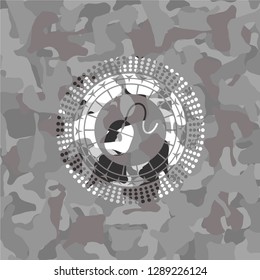 mouse icon inside grey camouflaged emblem