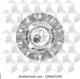 mouse icon inside grey icon or emblem with geometric cube white background