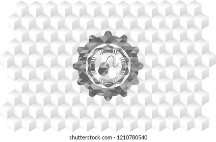 mouse icon inside grey emblem with cube white background