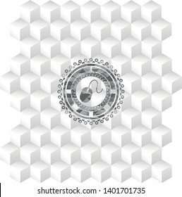 mouse icon inside grey emblem with cube white background