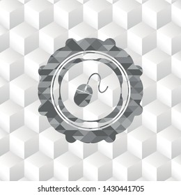 mouse icon inside grey emblem with cube white background