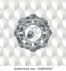 mouse icon inside grey icon or emblem with geometric cube white background