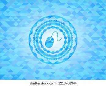 mouse icon inside light blue emblem with mosaic background