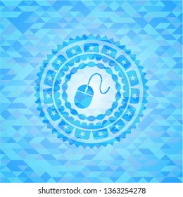 mouse icon inside light blue emblem with triangle mosaic background