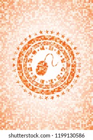 mouse icon inside orange mosaic emblem with background