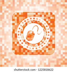 mouse icon inside orange mosaic emblem with background