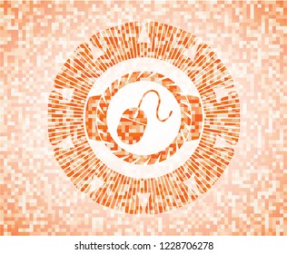 mouse icon inside orange mosaic emblem