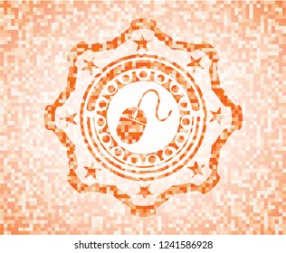 mouse icon inside orange mosaic emblem with background