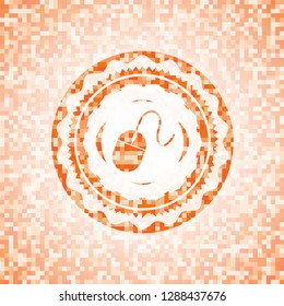 mouse icon inside orange mosaic emblem with background