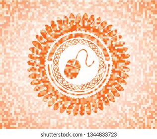mouse icon inside orange mosaic emblem
