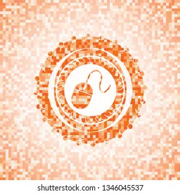mouse icon inside orange mosaic emblem with background