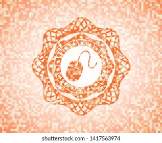 mouse icon inside orange mosaic emblem