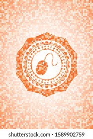 mouse icon inside orange mosaic emblem