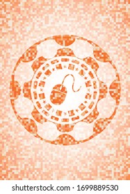 icono del ratón dentro del emblema del mosaico naranja