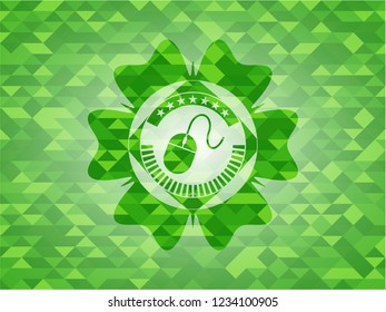 mouse icon inside realistic green mosaic emblem