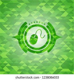 mouse icon inside realistic green mosaic emblem