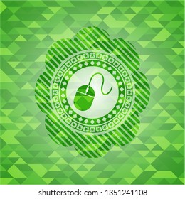 mouse icon inside realistic green mosaic emblem