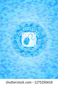 mouse icon inside realistic light blue mosaic emblem