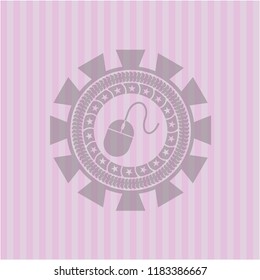mouse icon inside realistic pink emblem
