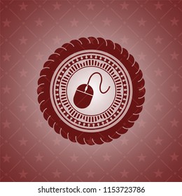 mouse icon inside realistic red emblem