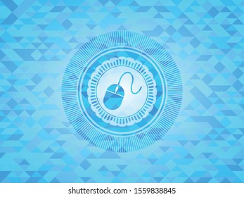 mouse icon inside realistic sky blue mosaic emblem