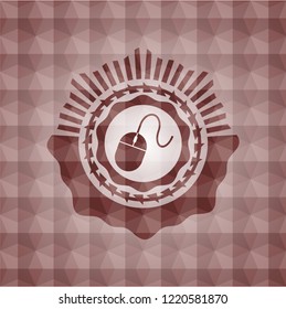 mouse icon inside red badge with geometric pattern. Seamless.