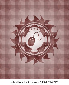 mouse icon inside red emblem with geometric background. Seamless.