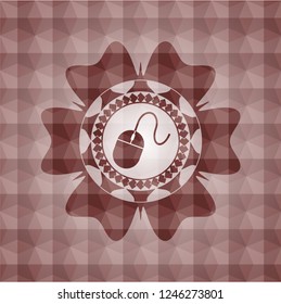 mouse icon inside red emblem with geometric pattern. Seamless.