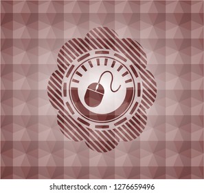 mouse icon inside red emblem with geometric pattern background. Seamless.