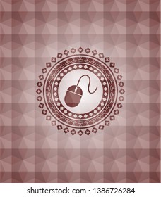 mouse icon inside red emblem or badge with geometric pattern background. Seamless.