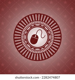 mouse icon inside red emblem. 