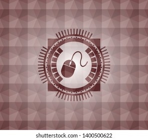 mouse icon inside red geometric emblem. Seamless.
