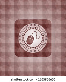 mouse icon inside red seamless geometric pattern emblem. Seamless.
