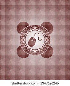 mouse icon inside red seamless badge with geometric pattern.