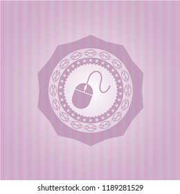 mouse icon inside retro style pink emblem