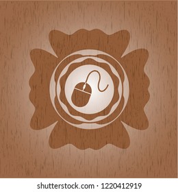 mouse icon inside retro style wood emblem